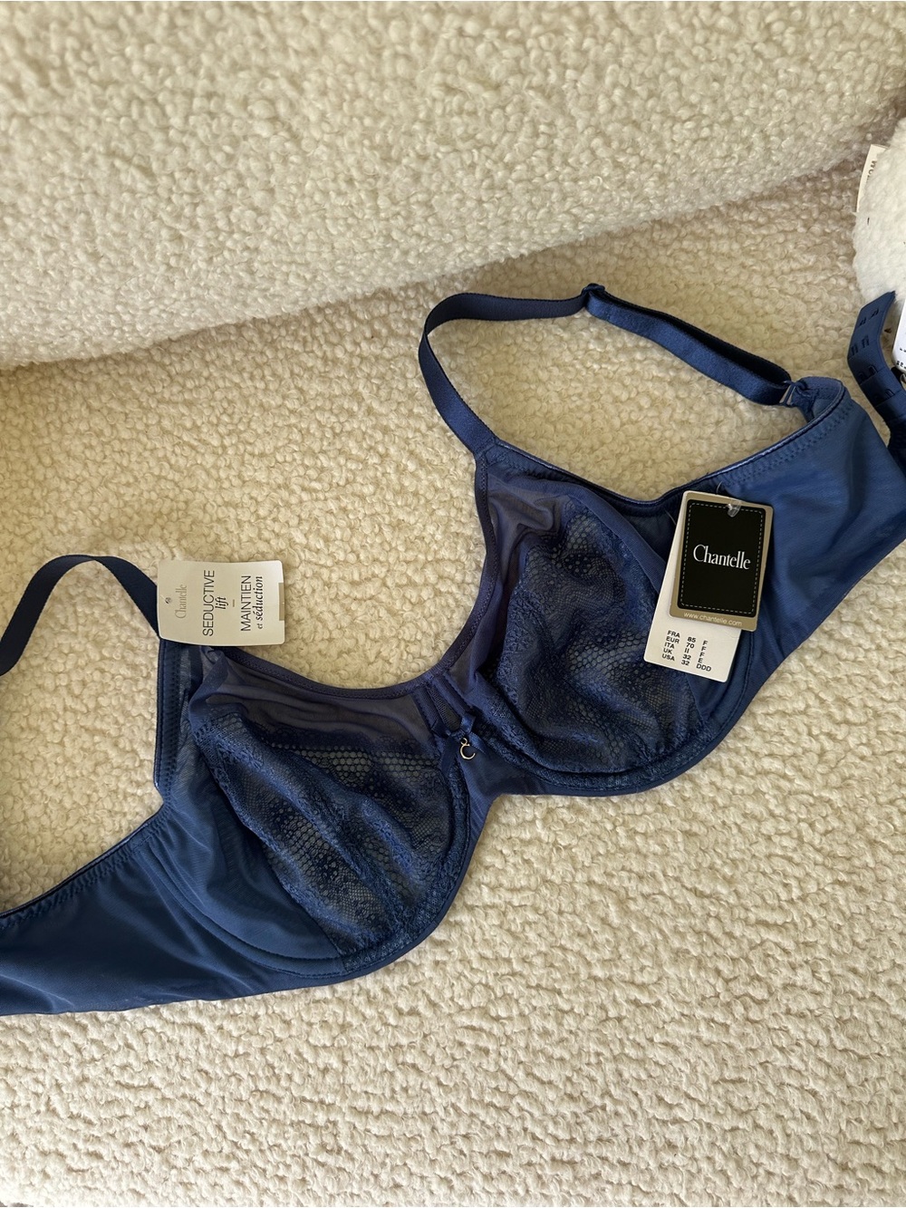 NEW Chantelle Seductive Lift Underwire Bra in Blue, 70F, 32DDD